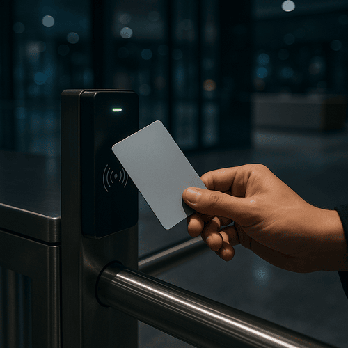 RFID gate access system in an office lobby