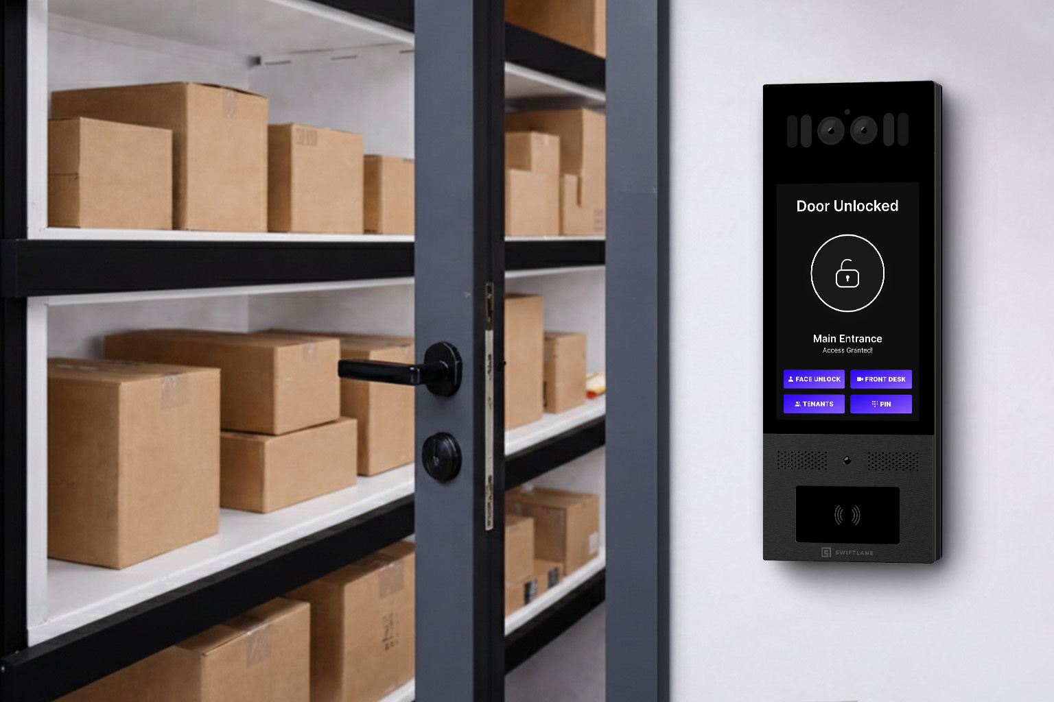 Package room with intercom system 