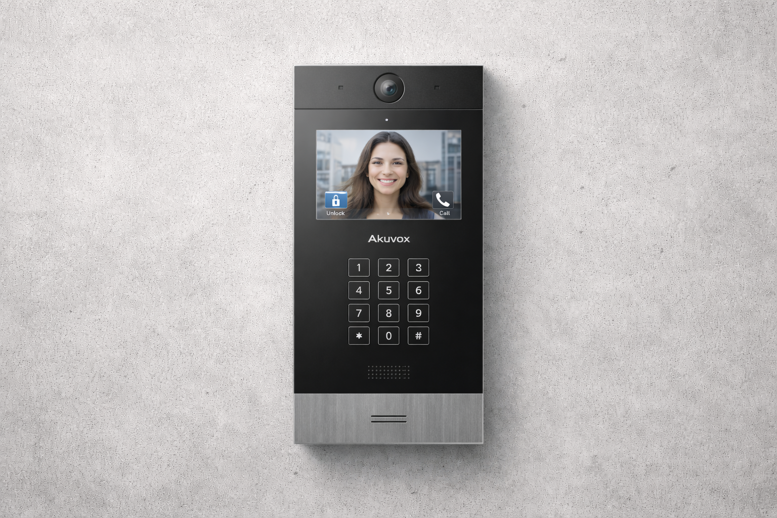Akuvox intercom on blank wall