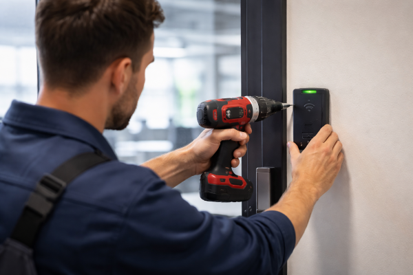 Key fob system installer setting up an RFID reader