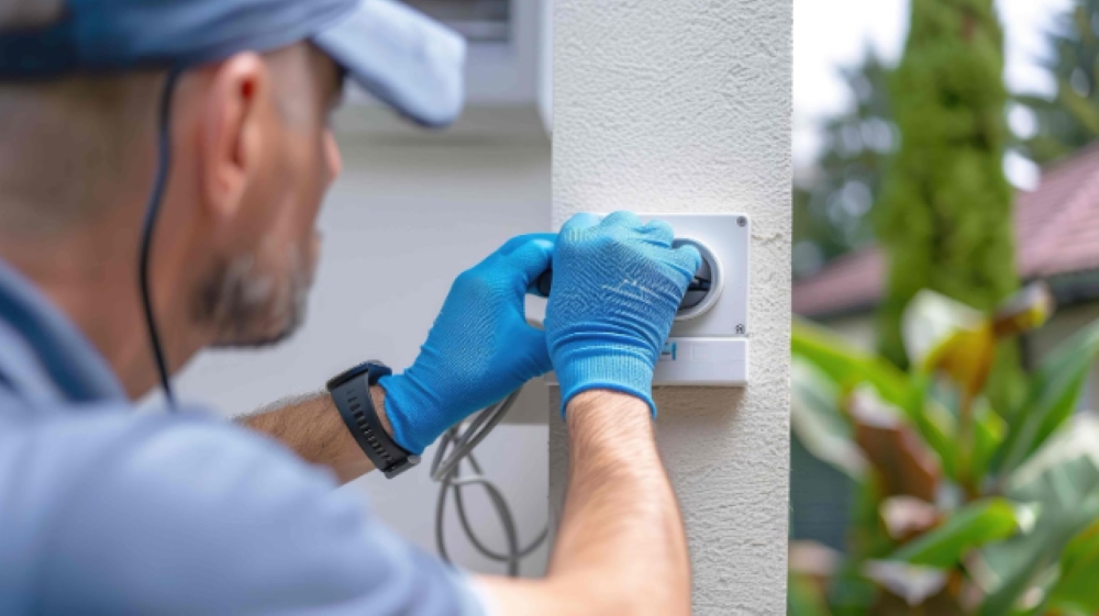 person installing access control devices