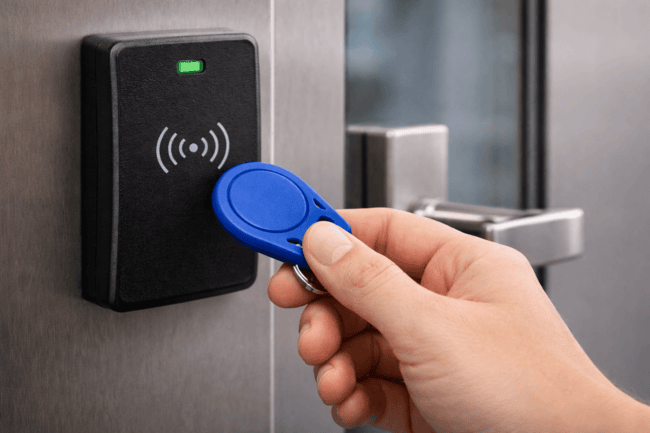 RFID key fob held to reader