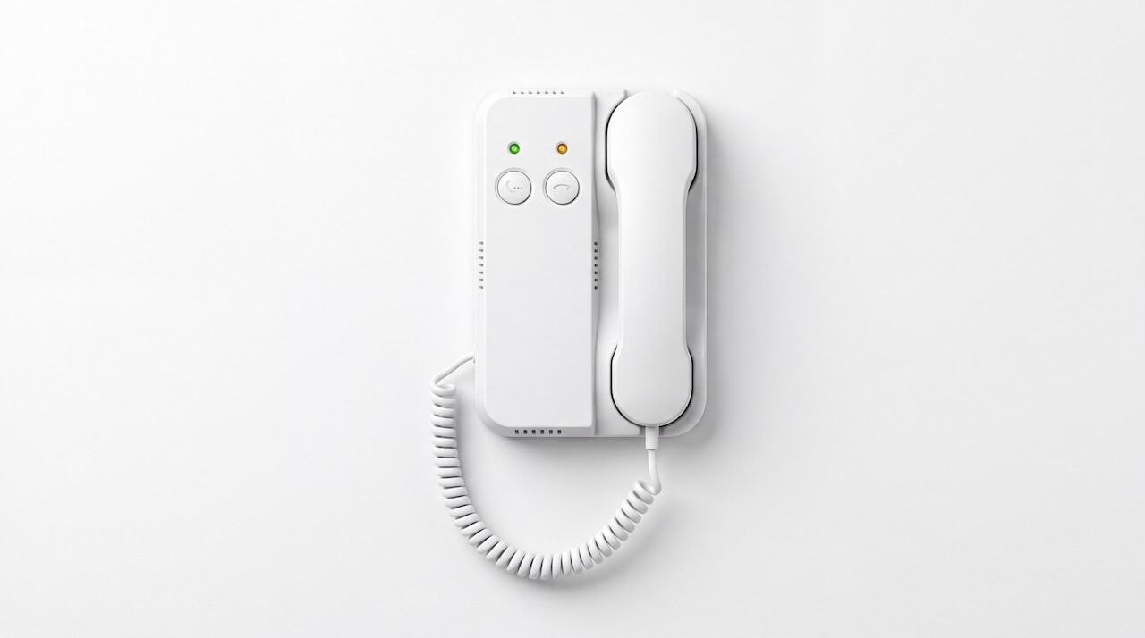 Modern white wall mounted intercom handset