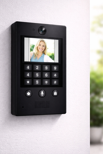 doorbird intercom system on blank wall