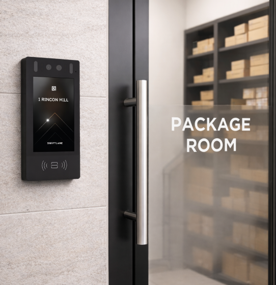 intercom system mounted on a brick wall