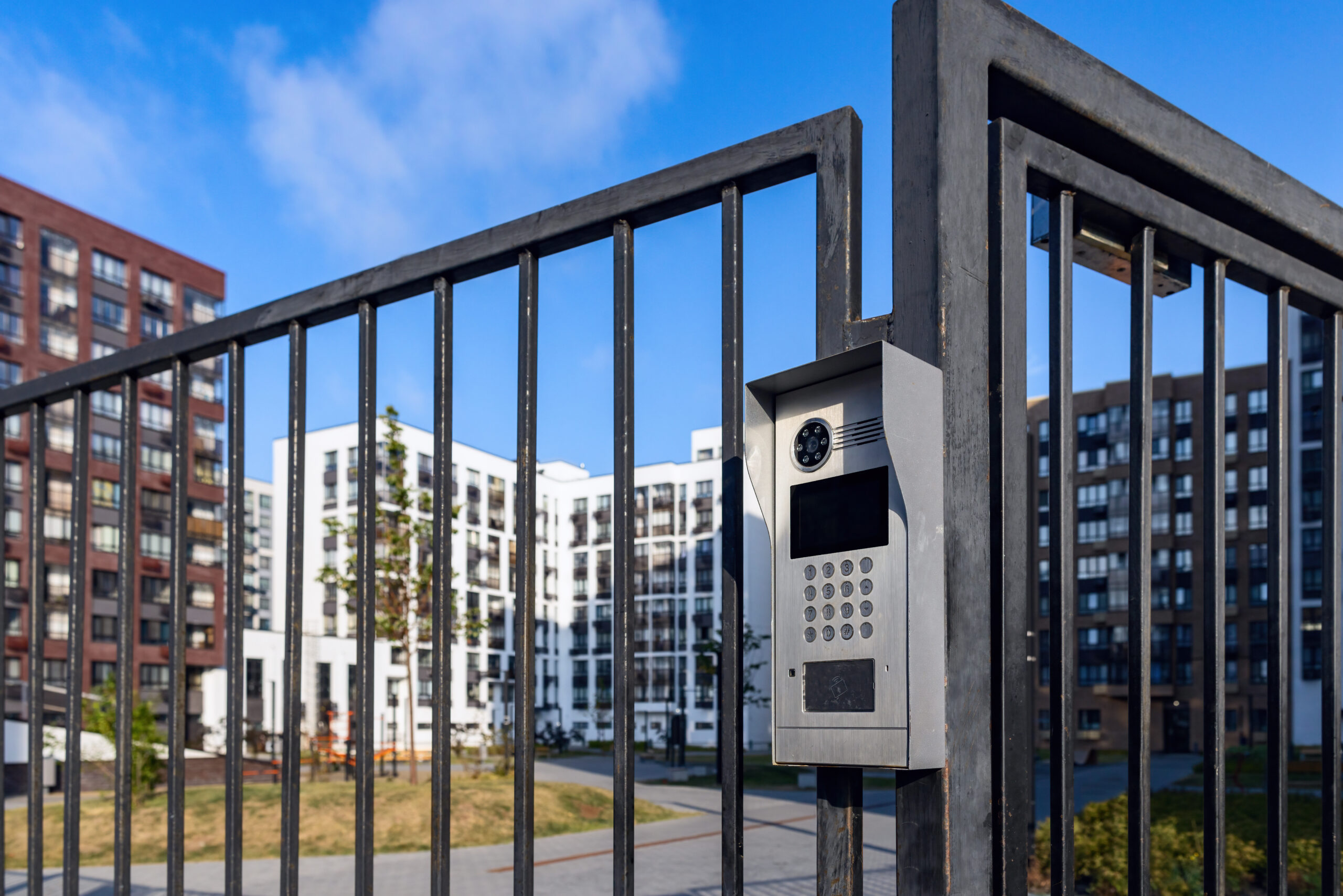 intercom on a metal fence gate