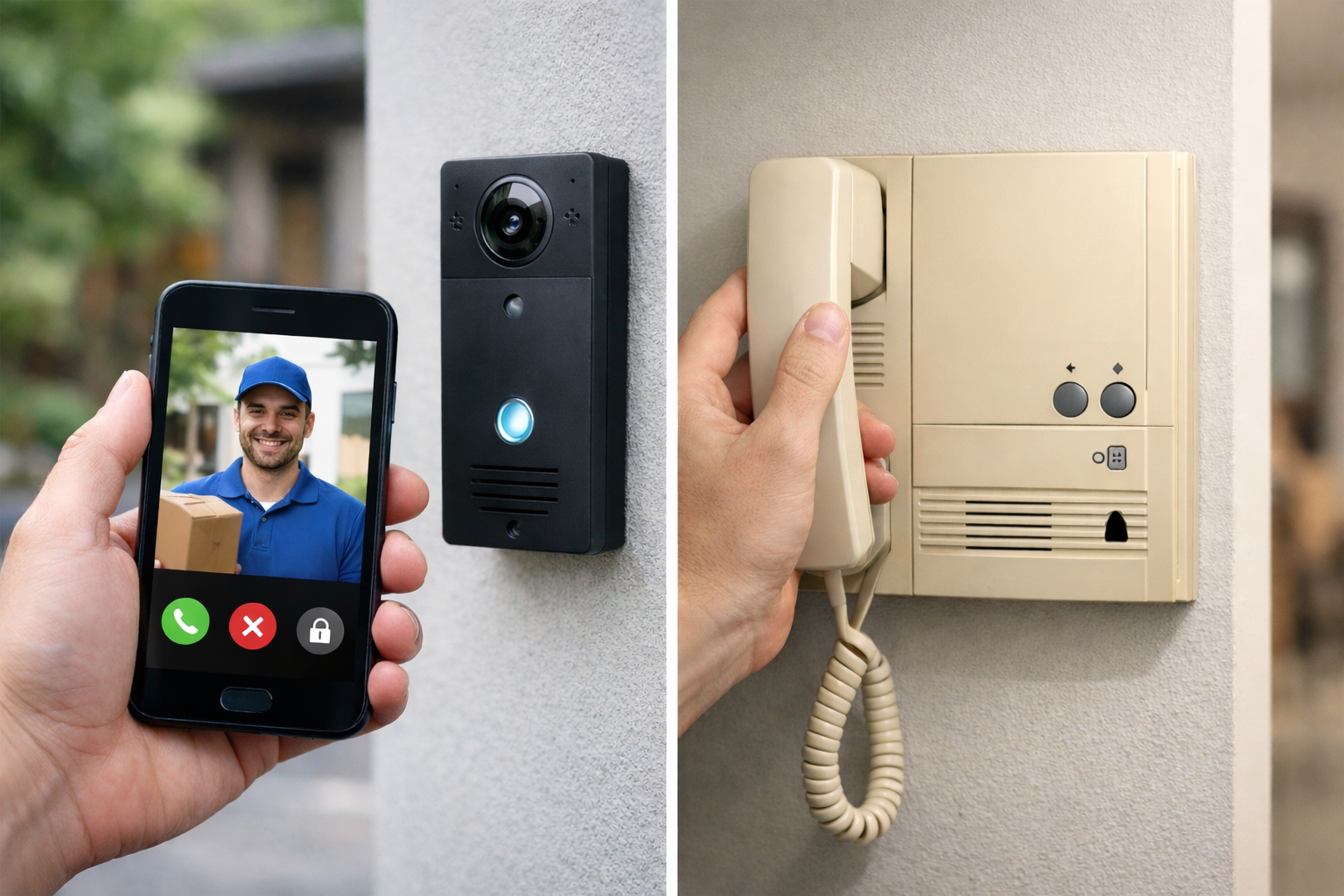 mobile phone and a telephone side by side