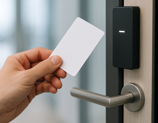 proximity card and reader on an office door