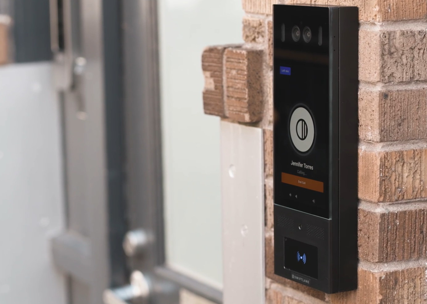 Swiftlane intercom mounted on a wall