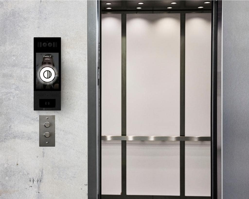 Swiftlane Swiftreader mounted next to an elevator