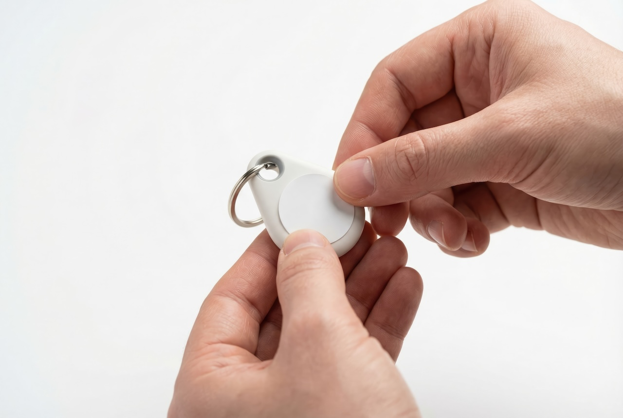 white electronic keyfob