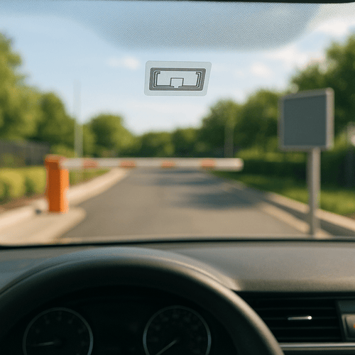 RFID tag on a vehicle windshield