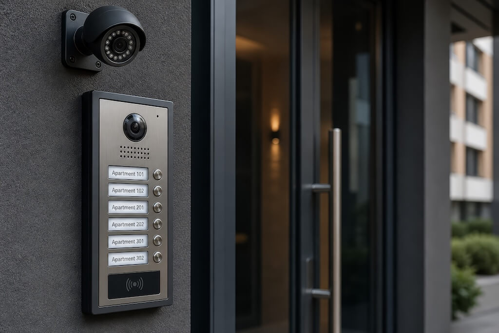 Modern intercom system with a camera and multiple apartment buttons