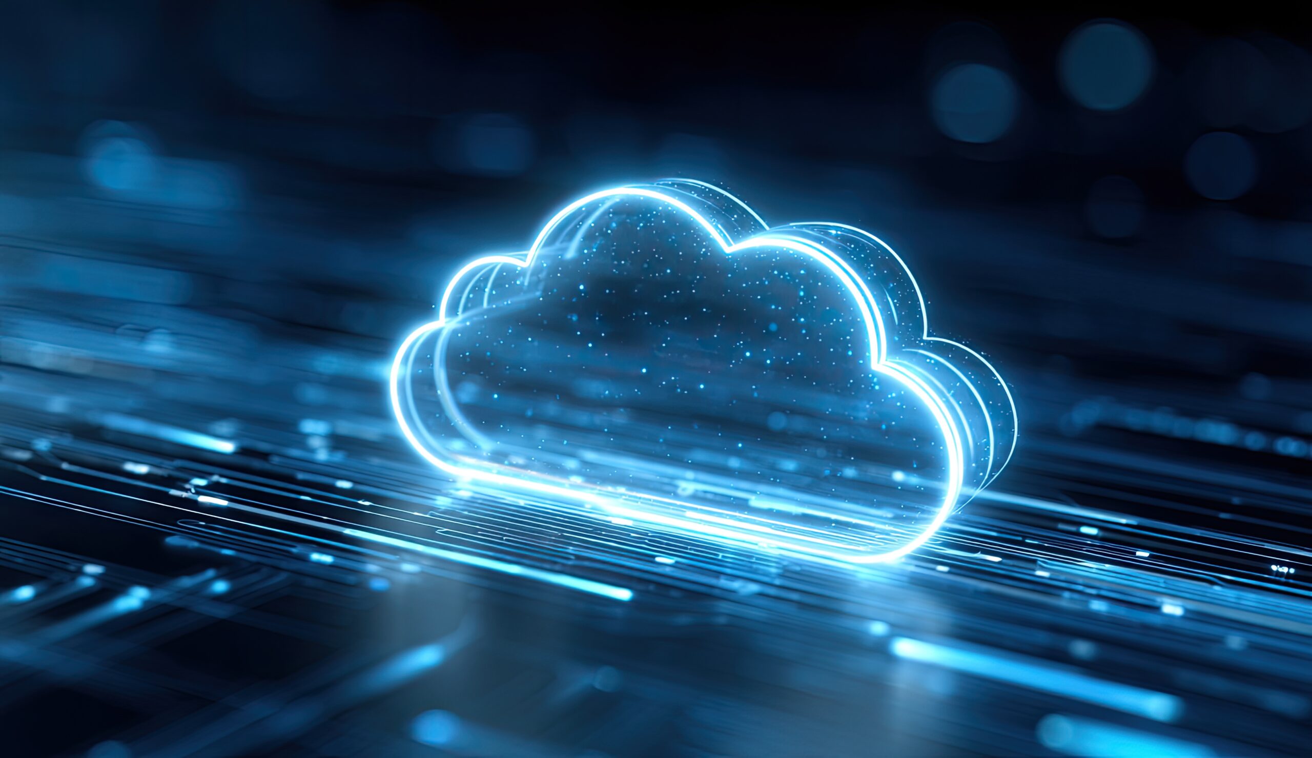 A glowing blue cloud symbol