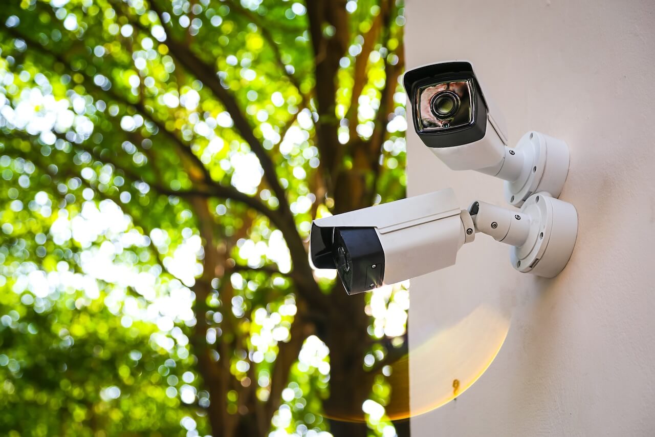 Outdoor CCTV monitoring, security cameras with sunlight flare