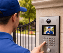 delivery guy using intercom