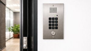 audio-only intercom on wall beside door