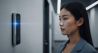 woman using facial recognition device for access