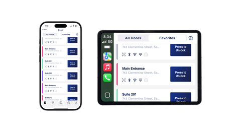 mockup of swiftlane vehicle access flow on mobile and carplay screens
