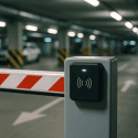 RFID gate access system reader in basement parking