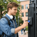key fob system for student housing with reader on outdoor gate