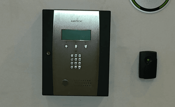 kantech intercom mounted on a wall